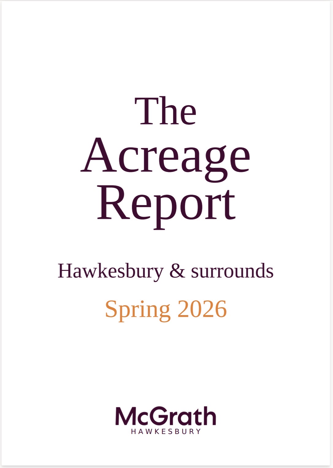 The Acreage Report — Hawkesbury & surrounds, Spring 2026, official McGrath Hawkesbury cover